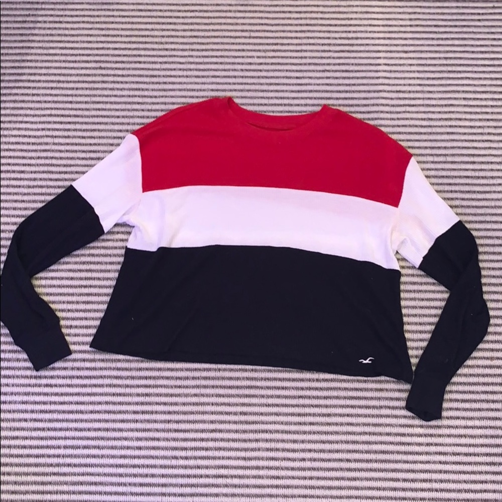 Pink white and dark blue hollister top